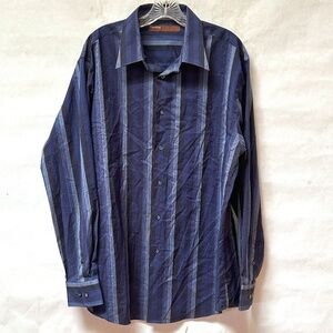 Perry Ellis Blue Black Pin Stripe Long  Sleeve Mens Dress Shirt XL